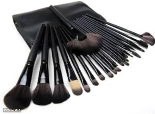 Regular Use Fiber Bristle Makeup Brush Set With Black Leather Case- , 24 Pieces (Black)-thumb0