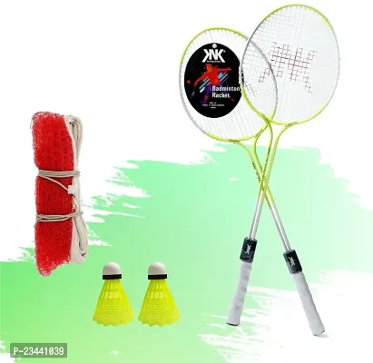 KNK Multicolour Racket Set of 2 Piece With 2 Nylon Shuttlecocks Badminton And Net Badminton Kit ()-thumb0