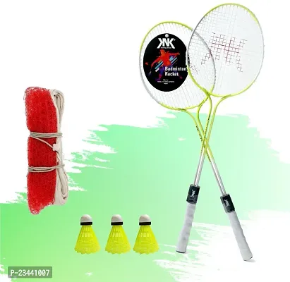 KNK Multicolour Racket Set of 2 Piece With 3 Nylon Shuttlecocks And Badminton Net Badminton Kit ()-thumb0