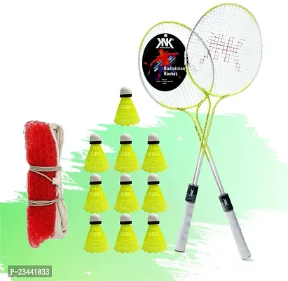 KNK Multicolour Racket Set of 2 Piece With 10 Nylon Shuttlecocks And Badminton Net Badminton Kit ()