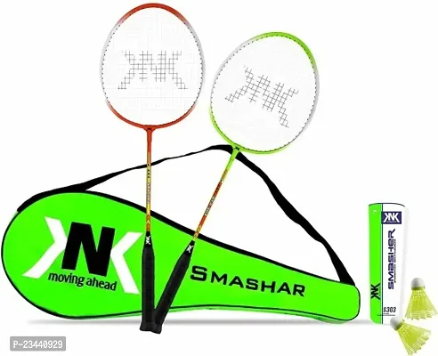KNK Aluminum Badminton Racket Set of 2 with Nylon Shuttles 6 Pcs with Full-Cover Badminton Kit ()