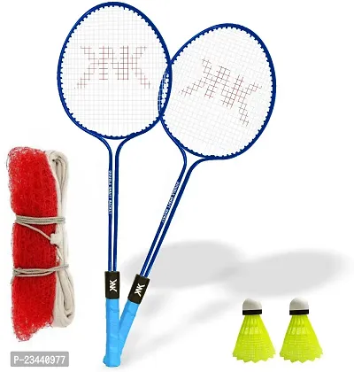 KNK Double Shaft Set of 2 Piece With 2 Nylon Shuttle Badminton And Net Badminton Kit ()