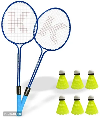 KOBRO Double Shaft Badminton Racquet Set Of 2 Piece With 6 Piece Nylon Shuttle Cock Badminton Kit ()