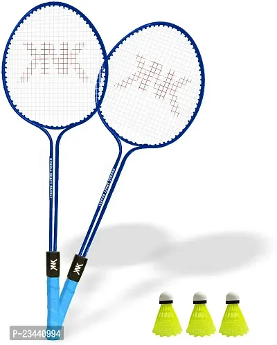 KNK Double Shaft Badminton Set of 2 Piece With 3 Piece Nylon Shuttlecocks Badminton Kit ()-thumb0
