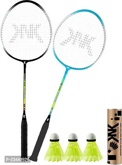 KNK Aluminium Single Shaft Badminton Kit Racquet Set Of 2 With 3 Piece Nylon Shuttle Badminton Kit ()
