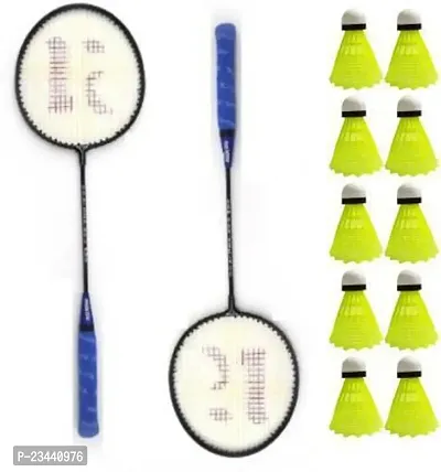 KNK Single Shaft Badminton Racket Set of 2 Piece With 10 Nylon Shuttlecocks Badminton Kit ()