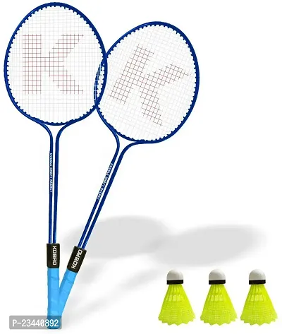 KOBRO Double Shaft Badminton Racquet Set Of 2 Piece With 3 Piece Nylon Shuttle Cock Badminton Kit ()