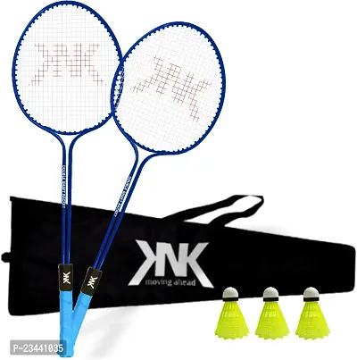 KNK Double Shaft Badminton Kit Of 2 With 3 Pc Nylon Shuttlecock With Badminton Cover Badminton Kit ()