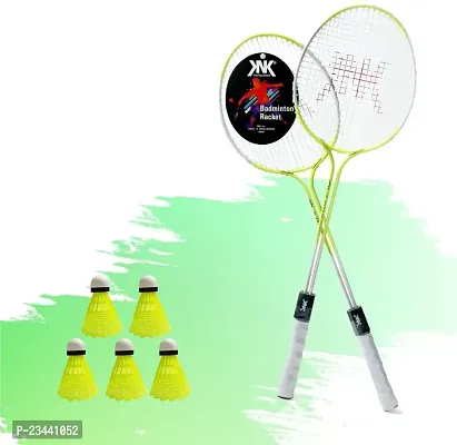 KNK Multicolour Badminton Racket Set of 2 Piece With 5 Nylon Shuttlecocks Badminton Kit ()-thumb0