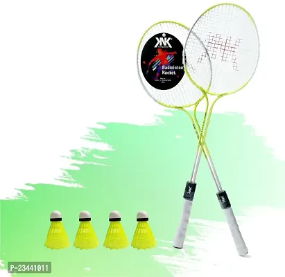 KNK Multicolour Badminton Racket Set of 2 Piece With 4 Nylon Shuttlecocks Badminton Kit ()