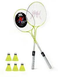 KOBRO Multicolour Badminton 2 Piece Racquet with 5 Piece Plastic ShuttleCock And Net Badminton Kit ()-thumb1
