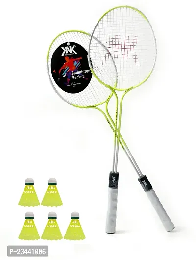 KOBRO Multicolour Badminton 2 Piece Racquet with 5 Piece Plastic ShuttleCock And Net Badminton Kit ()-thumb2