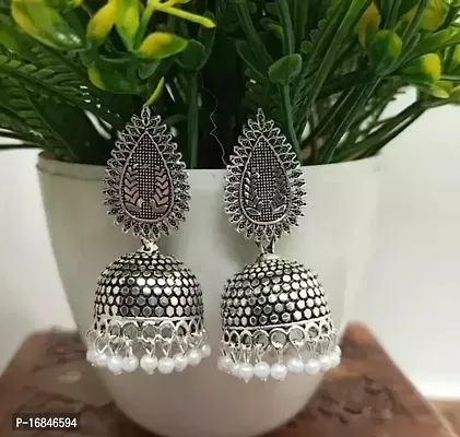 Elegant Silver Brass Jhumkas Earrings For Women-thumb0