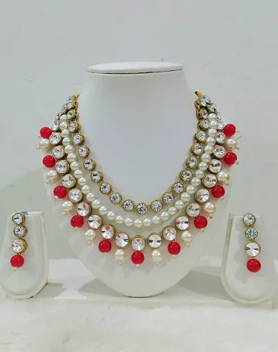 Elegant Three Layer Kundan Jewellery Set for Women