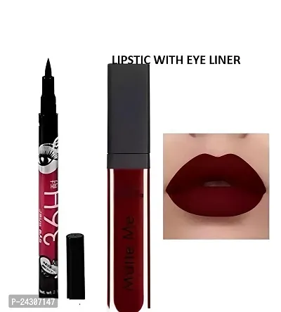 Maroon Colour Waterproof Liquid Lipstick and Waterproof Eyeliner-thumb0