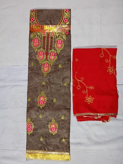 Stylish Cotton Blend Embroidered Unstitched Dress Material with Dupatta