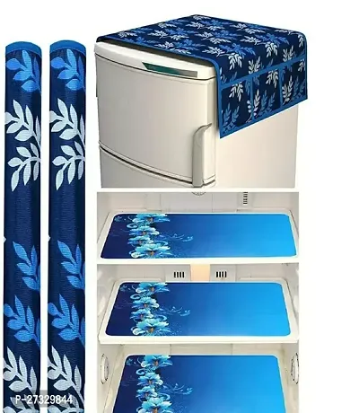 Stylish Blue Fridge Top Cover Fridge Handle Cover And Fridge Mats-thumb0