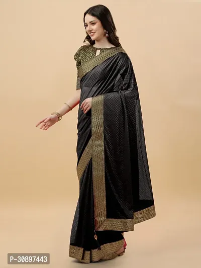 Elegant Black Brocade Saree with Blouse piece For Women-thumb0