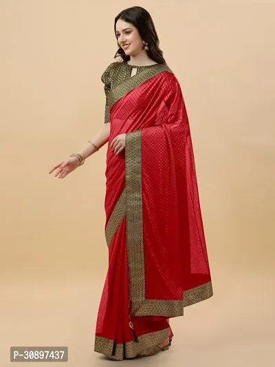 Elegant Red Brocade Saree with Blouse piece For Women-thumb0