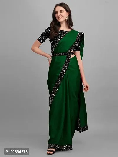 Elegant Dark Green Silk Blend Embellished Women Saree with Blouse Piece