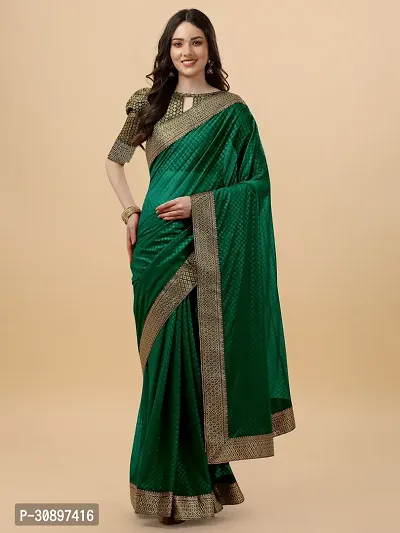 Elegant Green Brocade Saree with Blouse piece For Women-thumb0