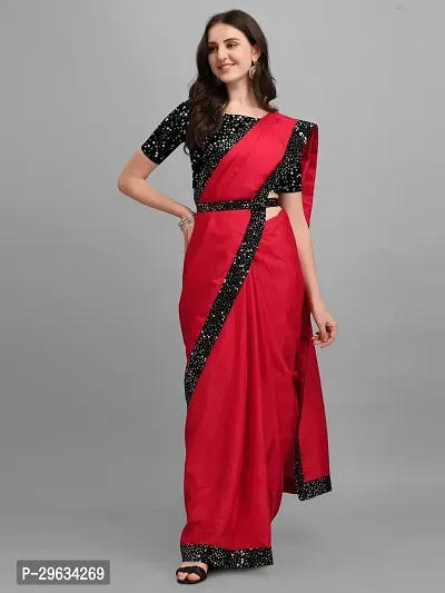 Elegant Red Silk Blend Embellished Women Saree with Blouse Piece