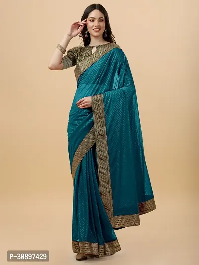 Elegant Blue Brocade Saree with Blouse piece For Women-thumb0