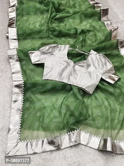 Elegant Green Art Silk Saree with Blouse piece For Women-thumb0