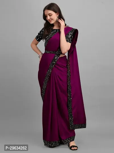 Elegant Magenta Silk Blend Embellished Women Saree with Blouse Piece