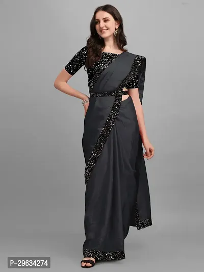 Elegant Black Silk Blend Embellished Women Saree with Blouse Piece-thumb0