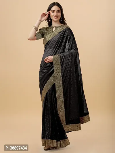 Elegant Black Brocade Saree with Blouse piece For Women-thumb0