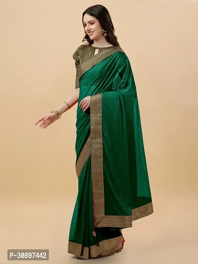 Elegant Green Brocade Saree with Blouse piece For Women-thumb0