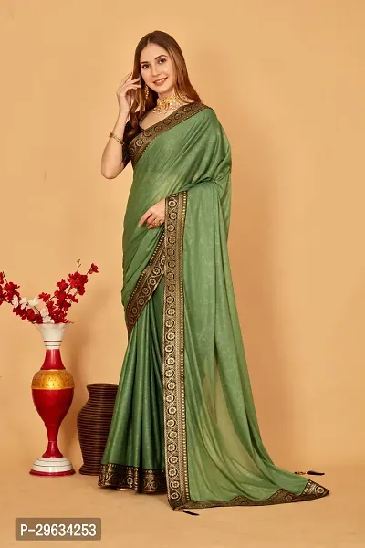 Elegant Light Green Silk Blend Embellished Women Saree with Blouse Piece-thumb0