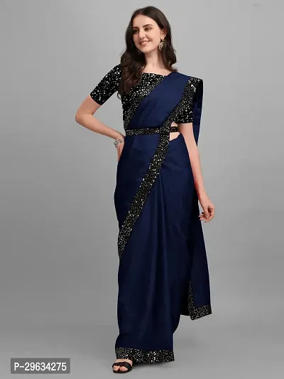 Elegant Navy Blue Silk Blend Embellished Women Saree with Blouse Piece-thumb0