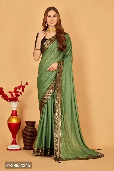 Elegant Green Silk Blend Embellished Women Saree with Blouse Piece-thumb0