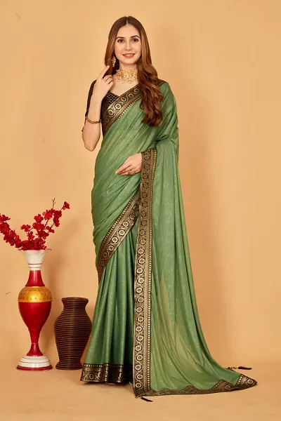 Lace Border Silk Blend Saree With Blouse Piece