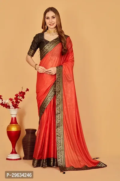 Elegant Orange Silk Blend Embellished Women Saree with Blouse Piece-thumb0