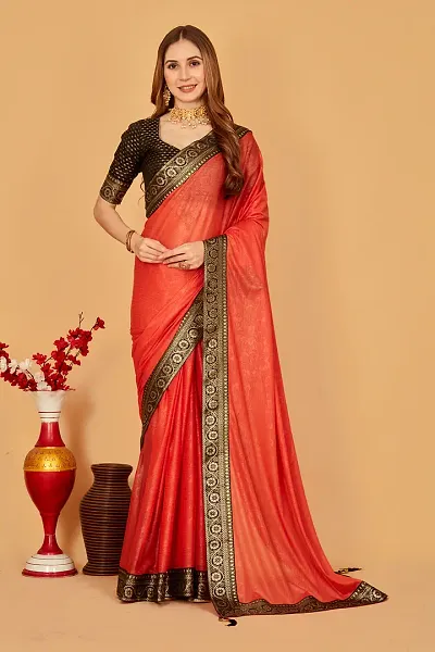 Silk Blend Lace Border Saree With Blouse Piece