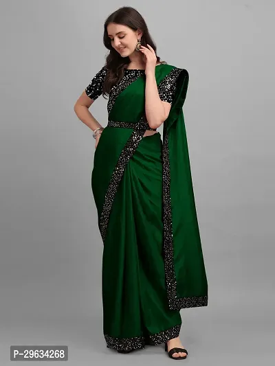 Elegant Dark Green Silk Blend Embellished Women Saree with Blouse Piece-thumb0