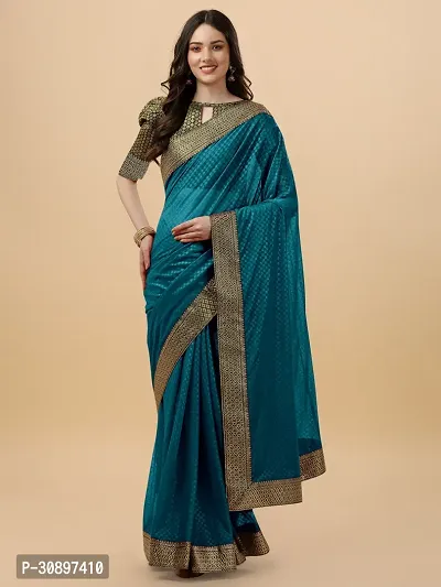 Elegant Blue Brocade Saree with Blouse piece For Women-thumb0