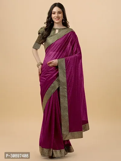 Elegant Magenta Brocade Saree with Blouse piece For Women-thumb0