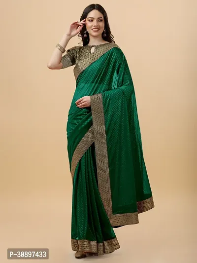 Elegant Green Brocade Saree with Blouse piece For Women-thumb0