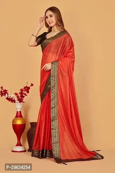 Elegant Orange Silk Blend Embellished Women Saree with Blouse Piece-thumb0