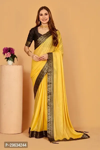 Elegant Yellow Silk Blend Embellished Women Saree with Blouse Piece-thumb0