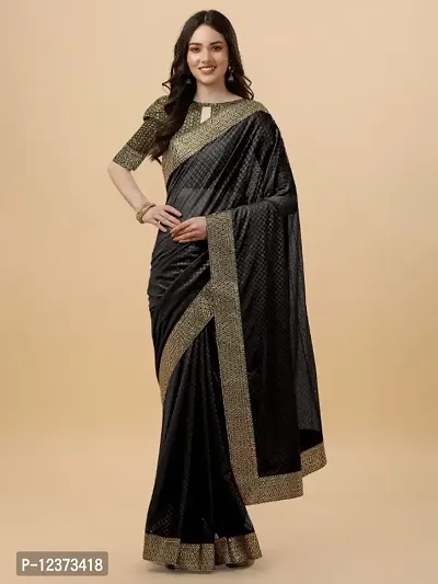 Black Lace Embossed Saree With Blouse Piece-thumb0