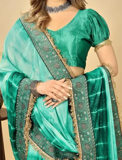 Embossed Lace Border Sarees With Blouse Piece