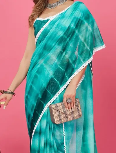 Floral Embellished Tie and Dye Saree with Blouse Piece