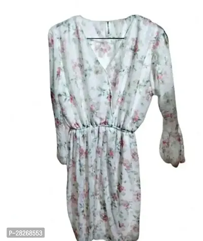 Stylish White Chiffon Printed Dress For Women-thumb0