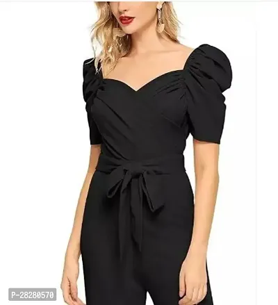 Stylish Black Lycra Solid Cocktail Maxi Jumpsuit For Women-thumb0