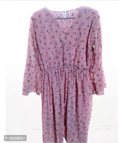 Stylish Pink Chiffon Printed Dress For Women-thumb0